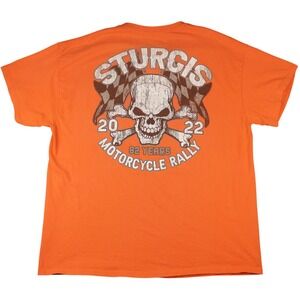 Sturgis 2022 Motorcycle Rally T Shirt XL Orange Skull Biker Graphic Tee